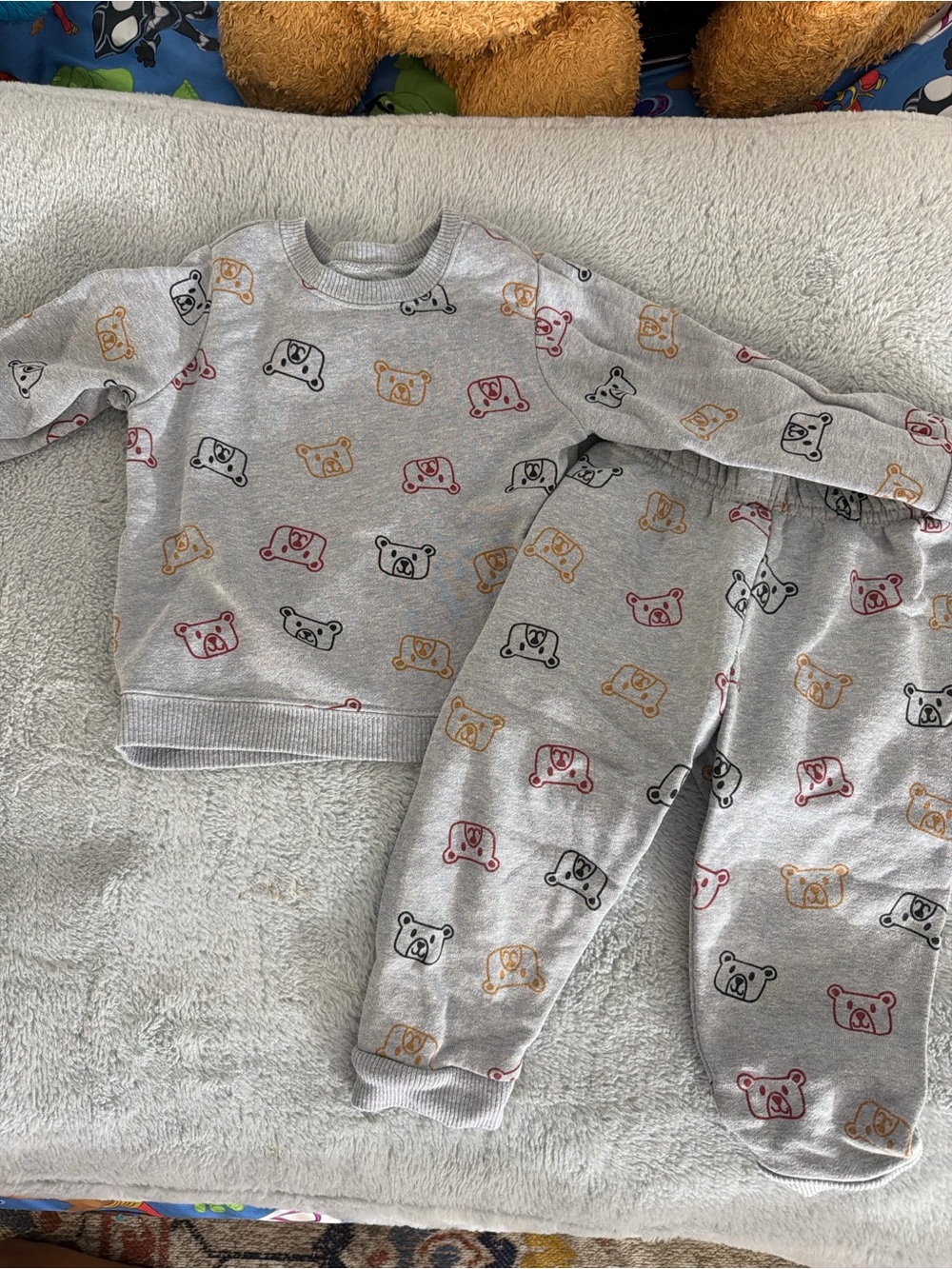 Carter's Grey Bear Face Pajama Set with Red, Black and Gold Prints